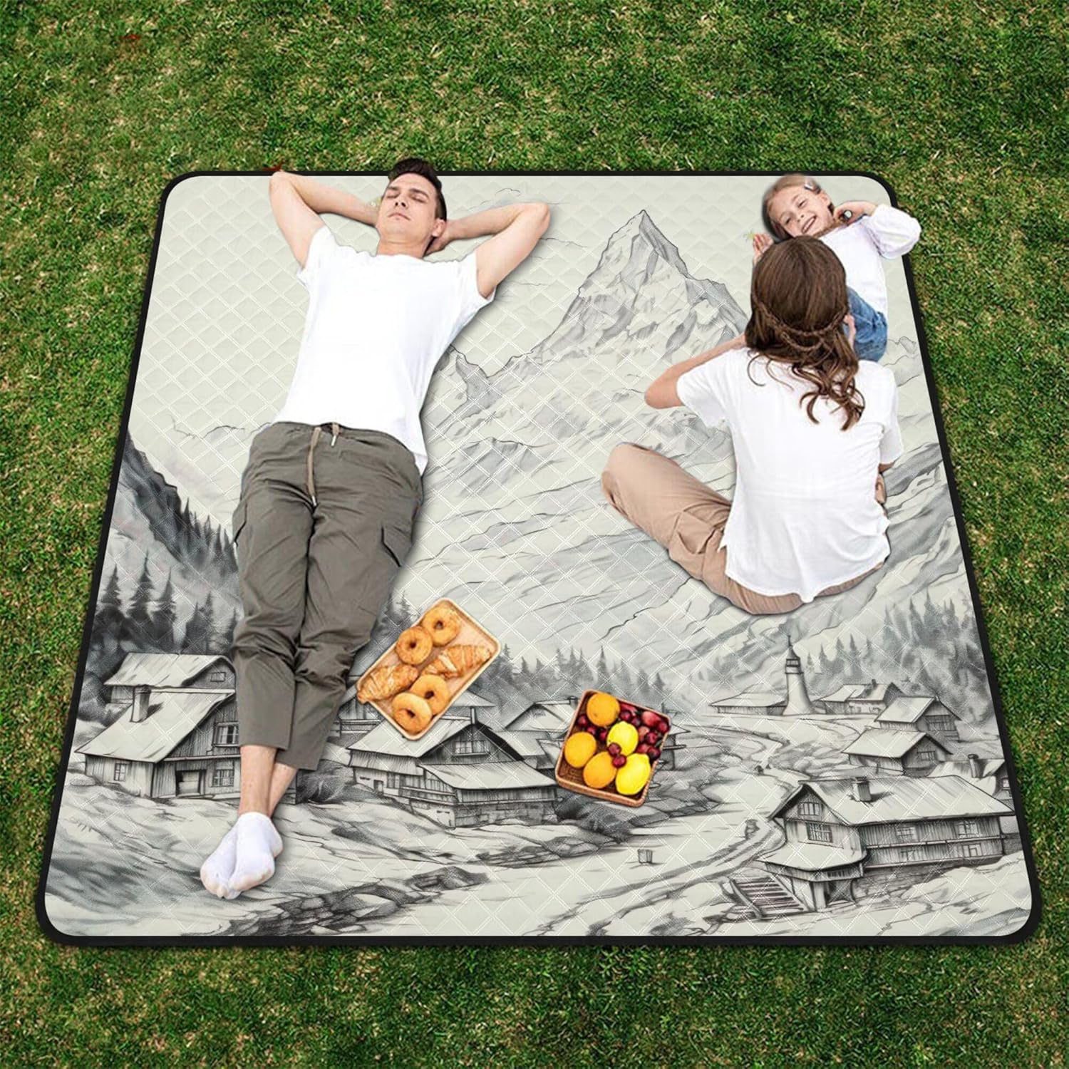 xigua Western Fields Scenery Large Picnic Blankets Waterproof Sandproof Beach Blanket Machine Washable, Portable Foldable Outdoor Blanket for Grass Park, Hiking, Concerts, Beach Vacation, 78" x 78"