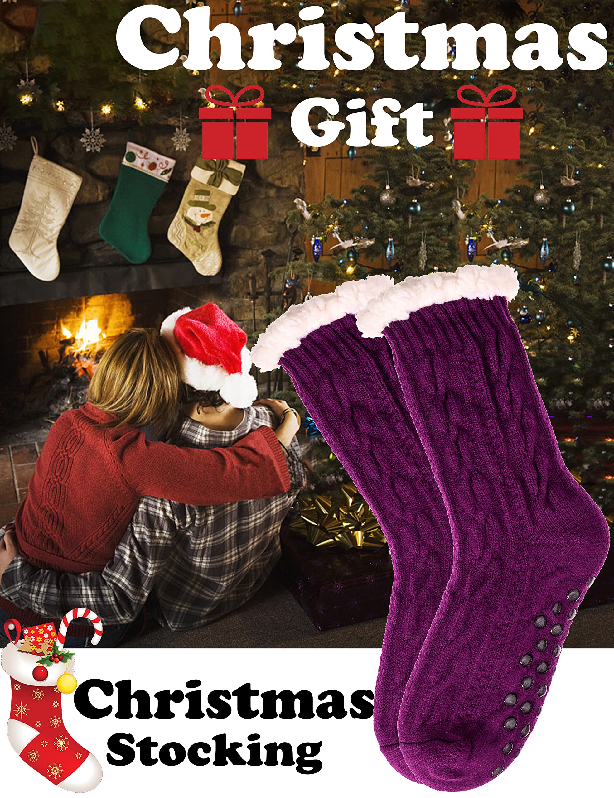 ANTSANG Mujeres Zapatillas Calcetines Peludo Acogedoras Invierno Vellón Suave Caliente Cómodo Grueso Navidad Agarres Inicio Calcetines