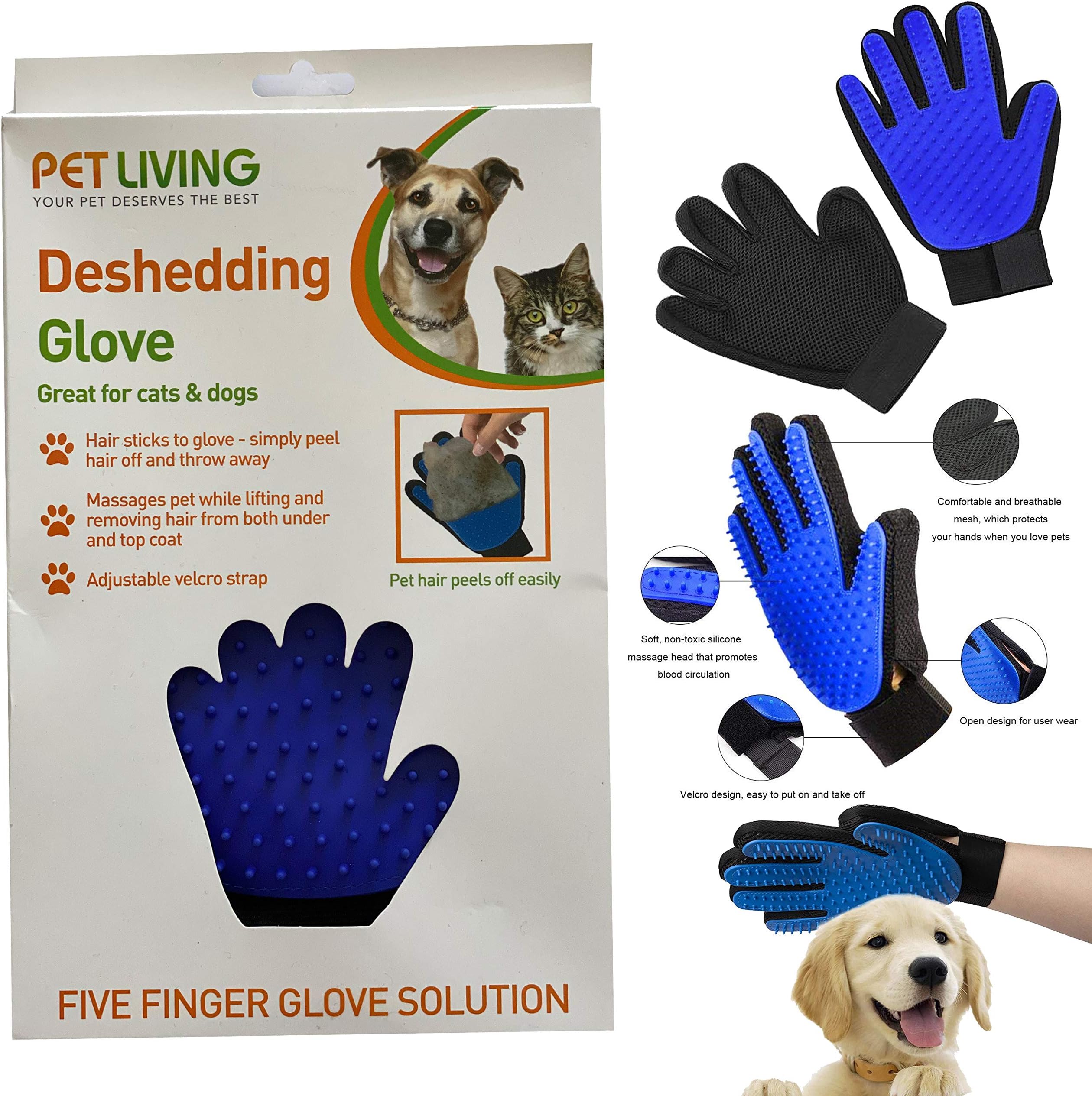 Pet Gentle Grooming Massage Glove Brush, Gentle Deshedding Glove Great