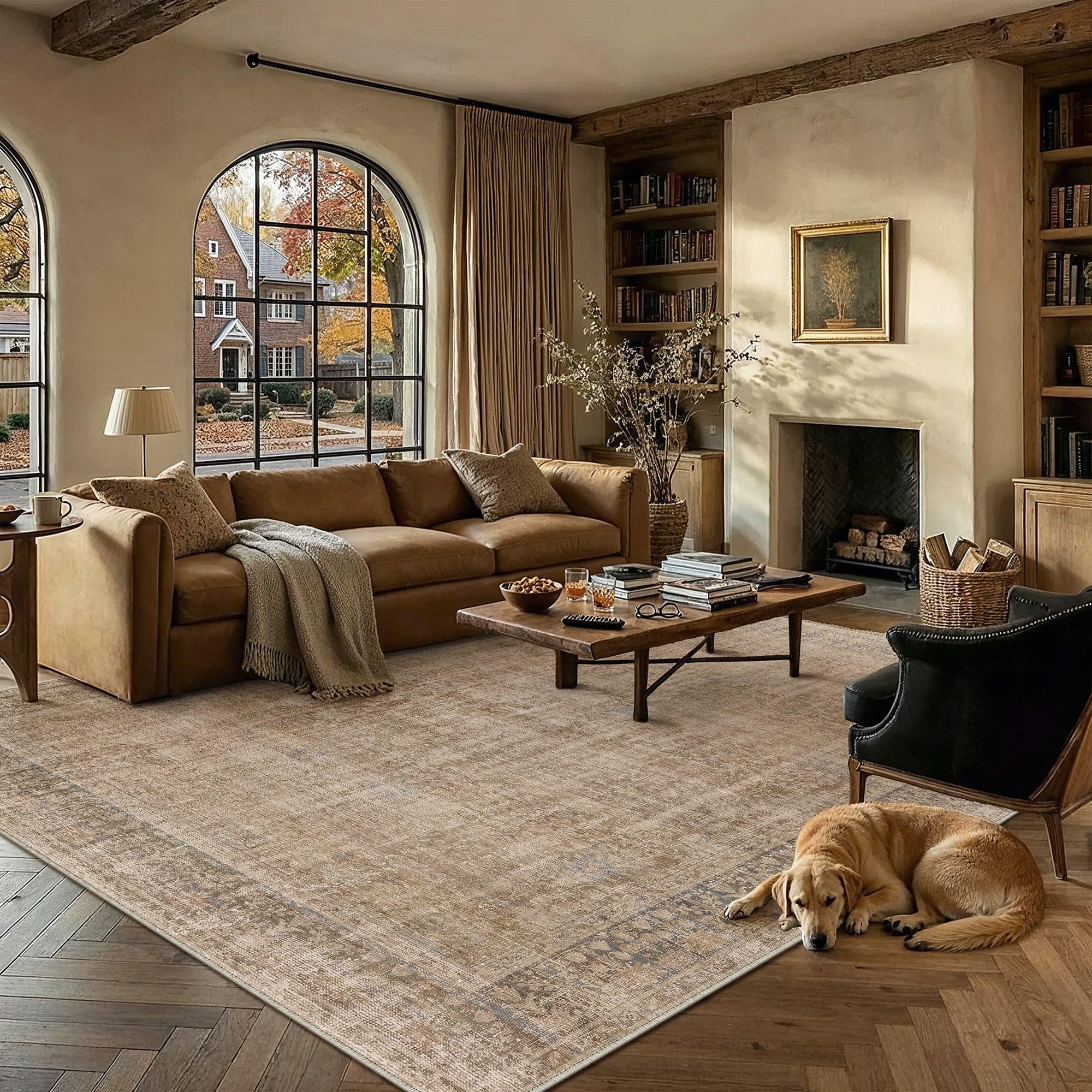 HUGEAR Brown 10x12 Neutral Area Rug