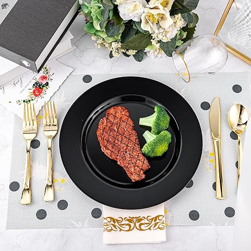 Miniatura 4 de NZVCN 50 platos de plástico desechables negros, platos de fiesta resistentes de 10.25 pulgadas, platos redondos de postre para bodas, fiestas