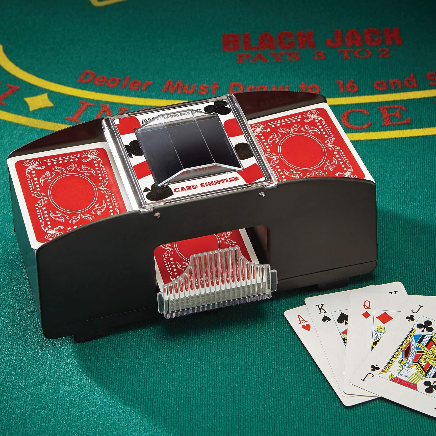 SHARPER IMAGE Electronic Card Shuffler with 2 Decks of Playing Cards, Shuffles Quick, Play Like a Pro, Battery Operated for Portability and Travel, Perfect for Poker and Blackjack, Push-Button Simple