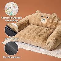 Vista 7 de LE SURE Cama para gatos para mascotas - Alfombrilla esponjosa para perros pequeños con diseño original de oso, sofá de apoyo para perros con funda