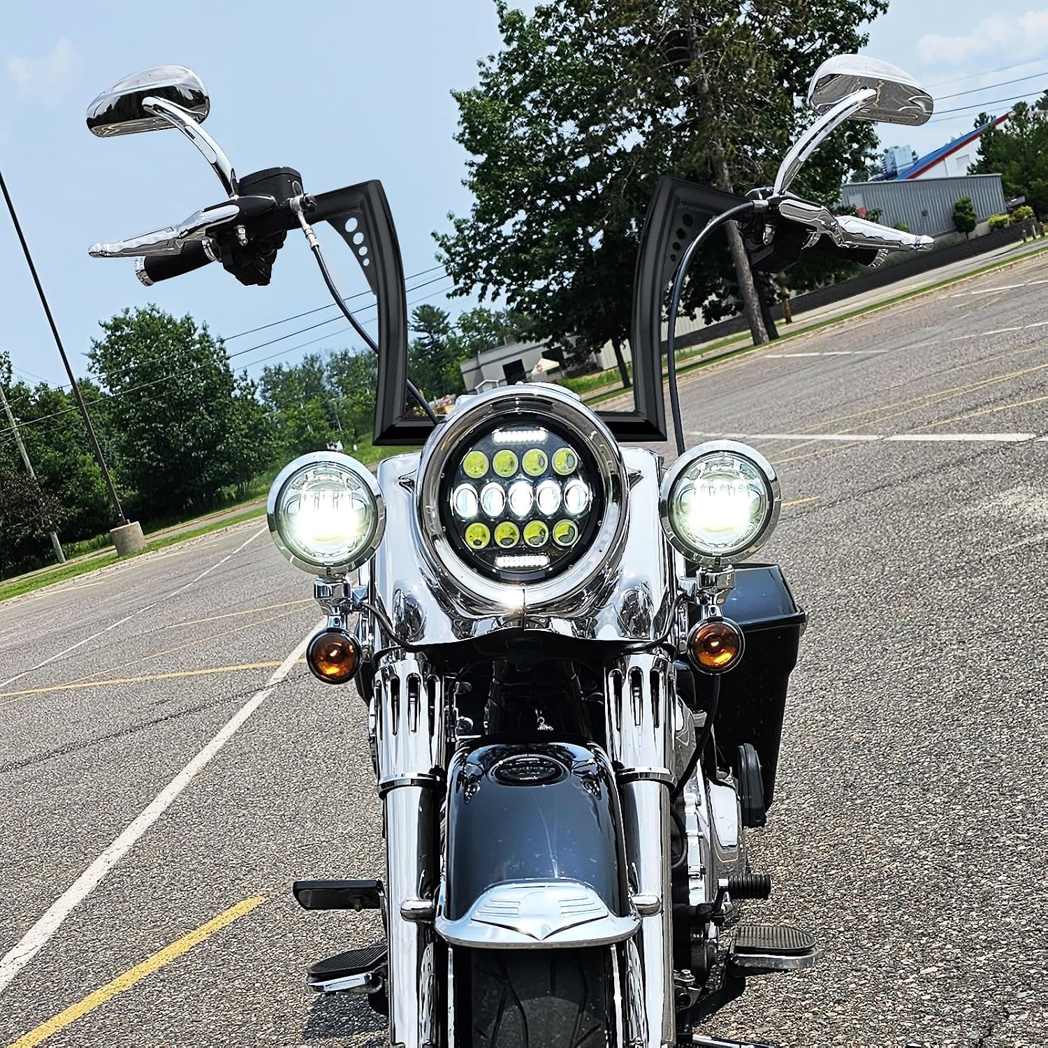 Wsays 12" Rise Pre-Wired Handlebar APE Hanger Bar-Flat Handlebar Compatible with Harley Road Glide 2008-2013 Gloss Black