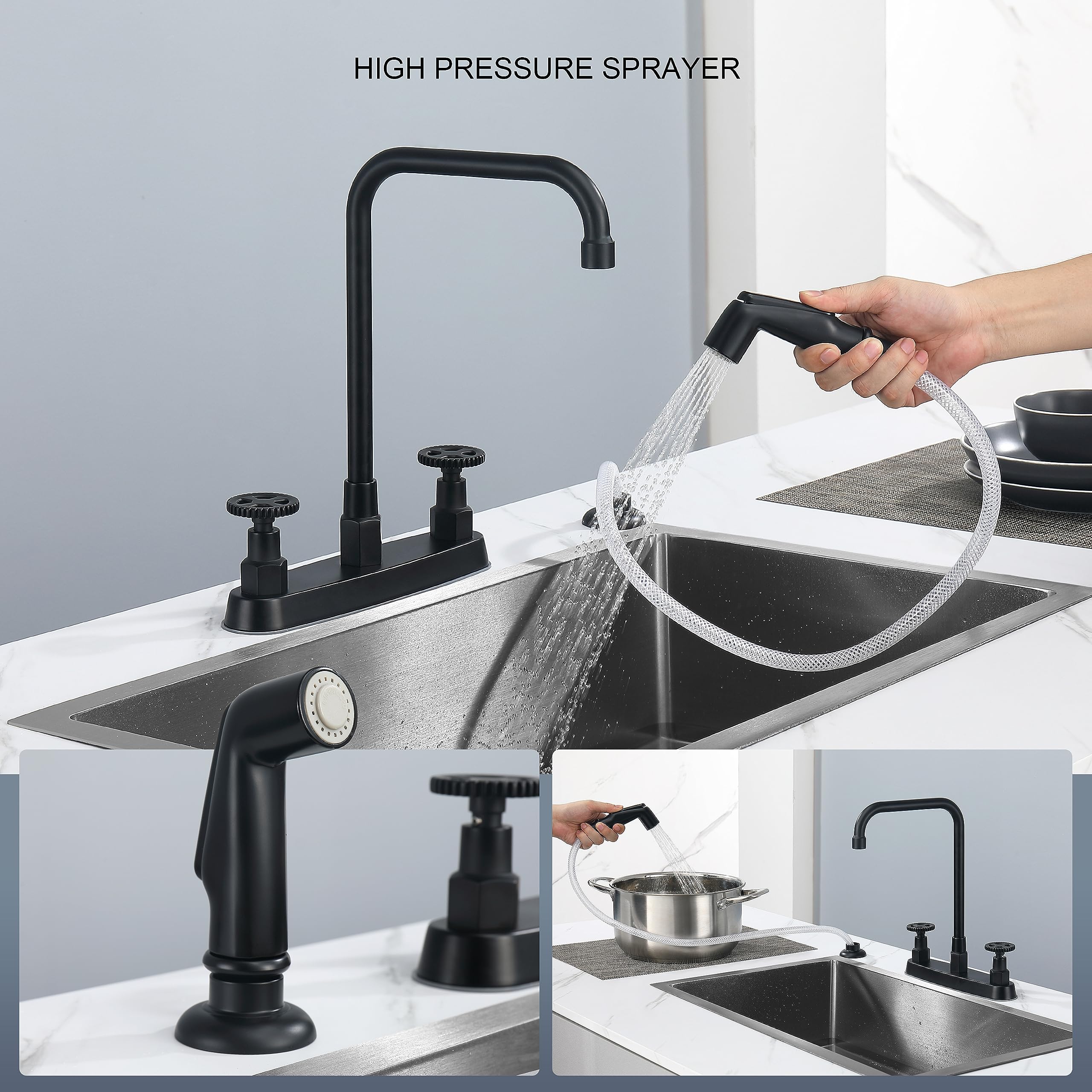 Lexawood Kitchen with Side Sprayer Matte Black, Black 2-Handle ...