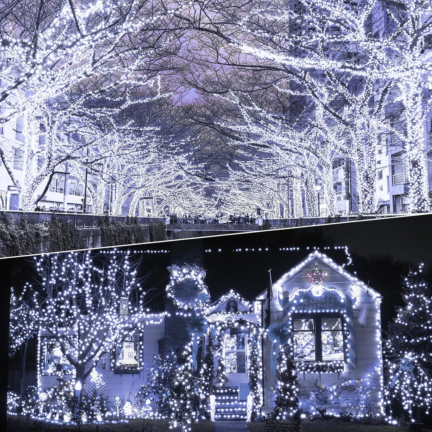 FFZZKJ Solar Lights Outdoor Garden Waterproof Total 240LED 12Mx2 Pack Outdoor Solar Lights for Garden Patio Balcony Terrace Veranda Tree, Cold White 7 911DFXuolDL. AC SL1500