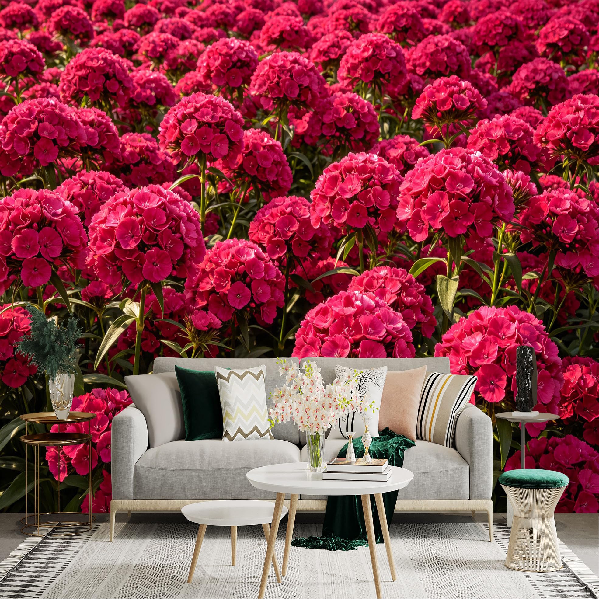 Lnzczhyre Dbh260521746 Custom Size Wall Sticker Mural， Vibrant Magenta Dianthus Flowers， Lush Garden Bloom， Floral Nature Landscape， Botanical Spring Decor， For Wall Decoration， Peelandstick Wall Decals.