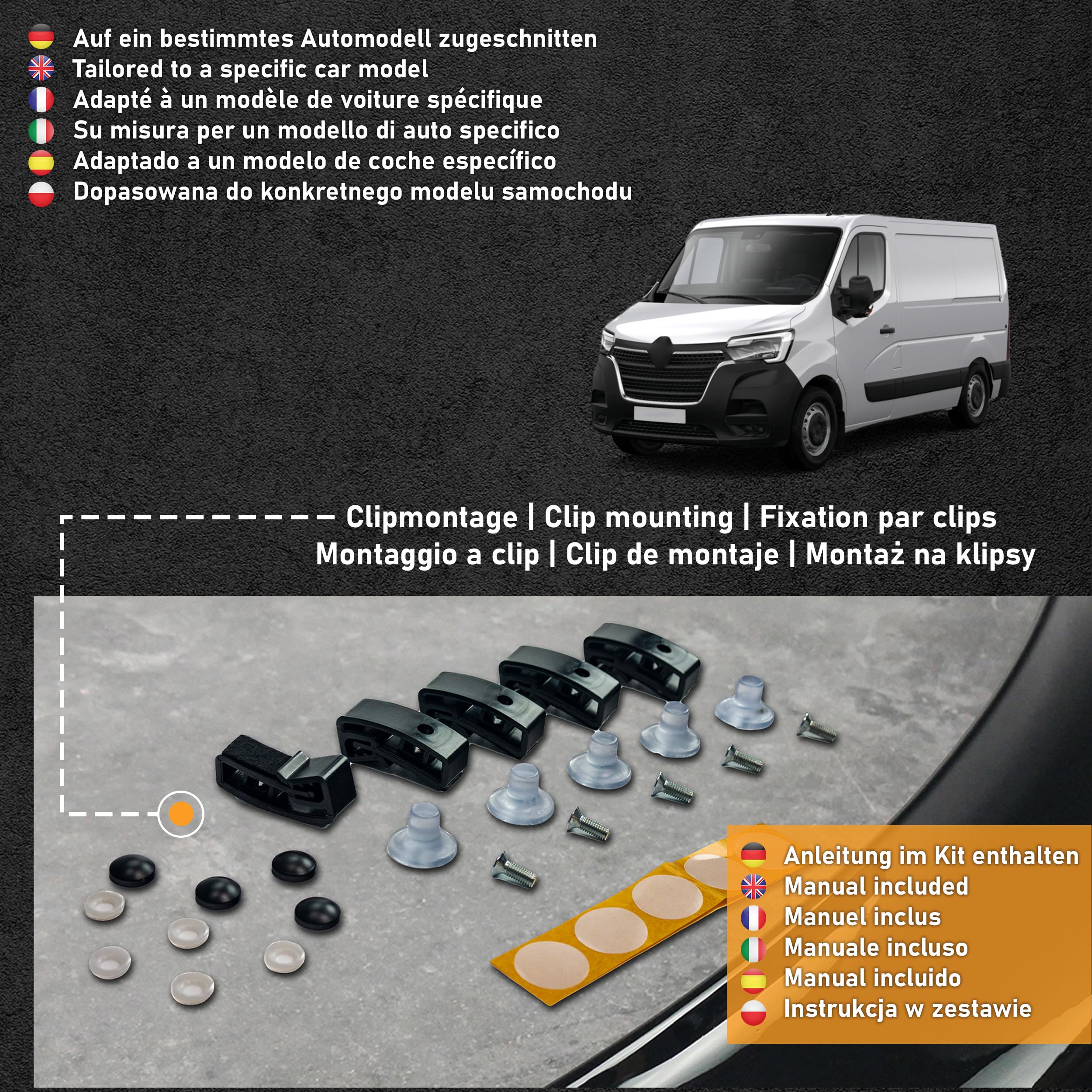 CHROMEMASTER | Protection Contre les Gravillons ; Protège-capot Compatible avec Renault Master à partir de 2020 | Plastique ABS Noir | Le Déflecteur de Capot Protège Contre les Projections de Graviers