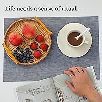 Vista 7 de Leetaltree - Juego de 12 manteles individuales, resistentes al calor, antideslizantes, para mesa de comedor, lavables, duraderos, tejido de PVC Azul