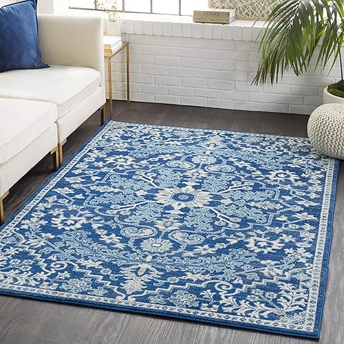 Vista 51 de Livabliss Alfombra cuadrada Odelia de 8 x 8 pies, estilo vintage, bohemio, aguamarina y azul burdeos, para sala de estar, dormitorio, medallón