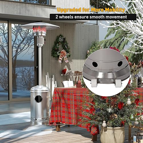 Miniatura 6 de Calentador de patio al aire libre, calentador de gas LP de propano con ruedas, 87 pulgadas de alto, 36000 BTU para patio comercial y residencial