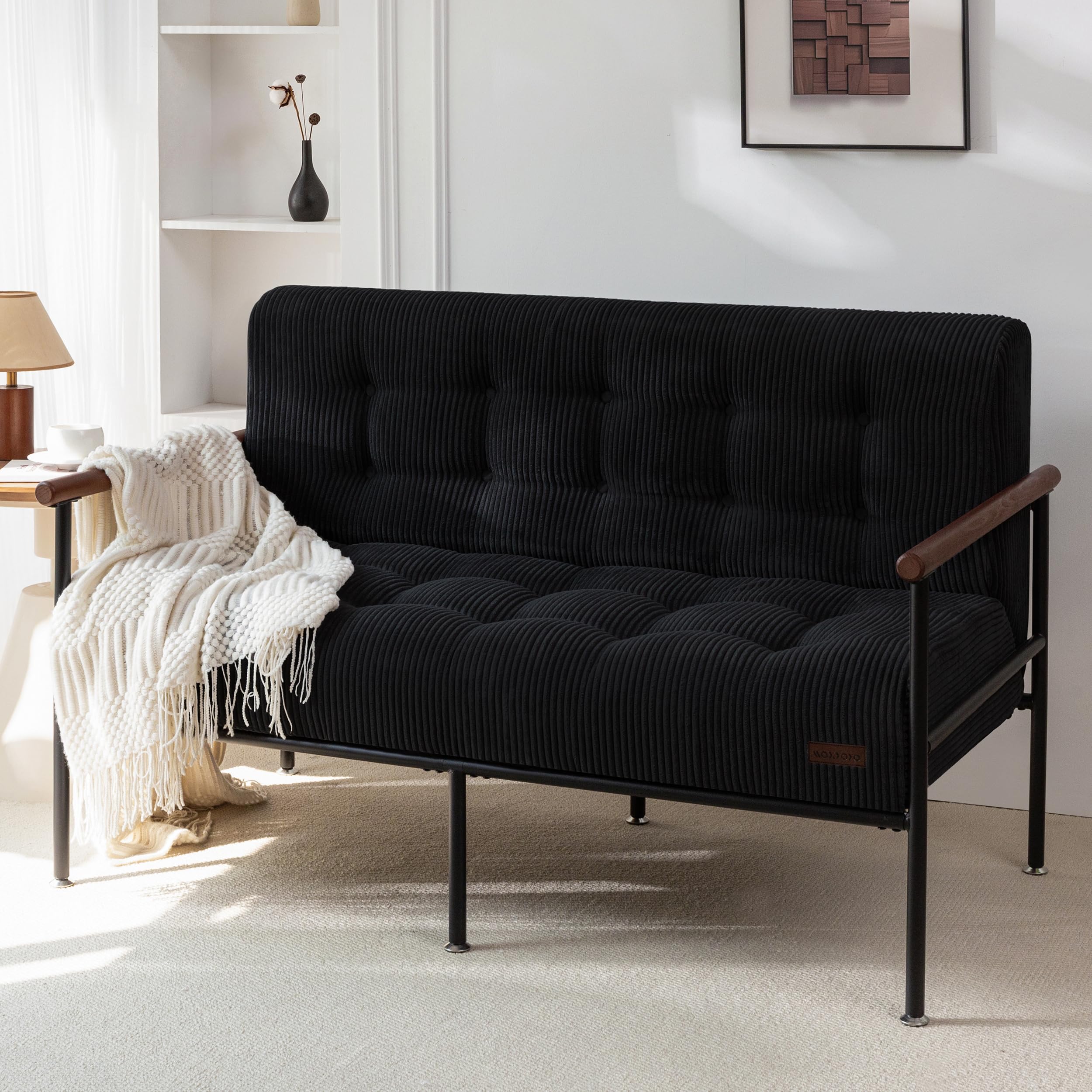 MAXYOYO Loveseat Sofa Chair, Love Seat, Sturdy Metal Frame, Wood Armrests