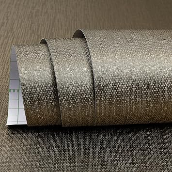 Brown Grasscloth Peel and Stick Wallpaper Linen Textured Wallpaper Gold Metallic Grass Cloth Vinyl Woven Fabric Textured Contact Paper for Cabinets Luxury Accent Wall Self Adhesive 15.7x80