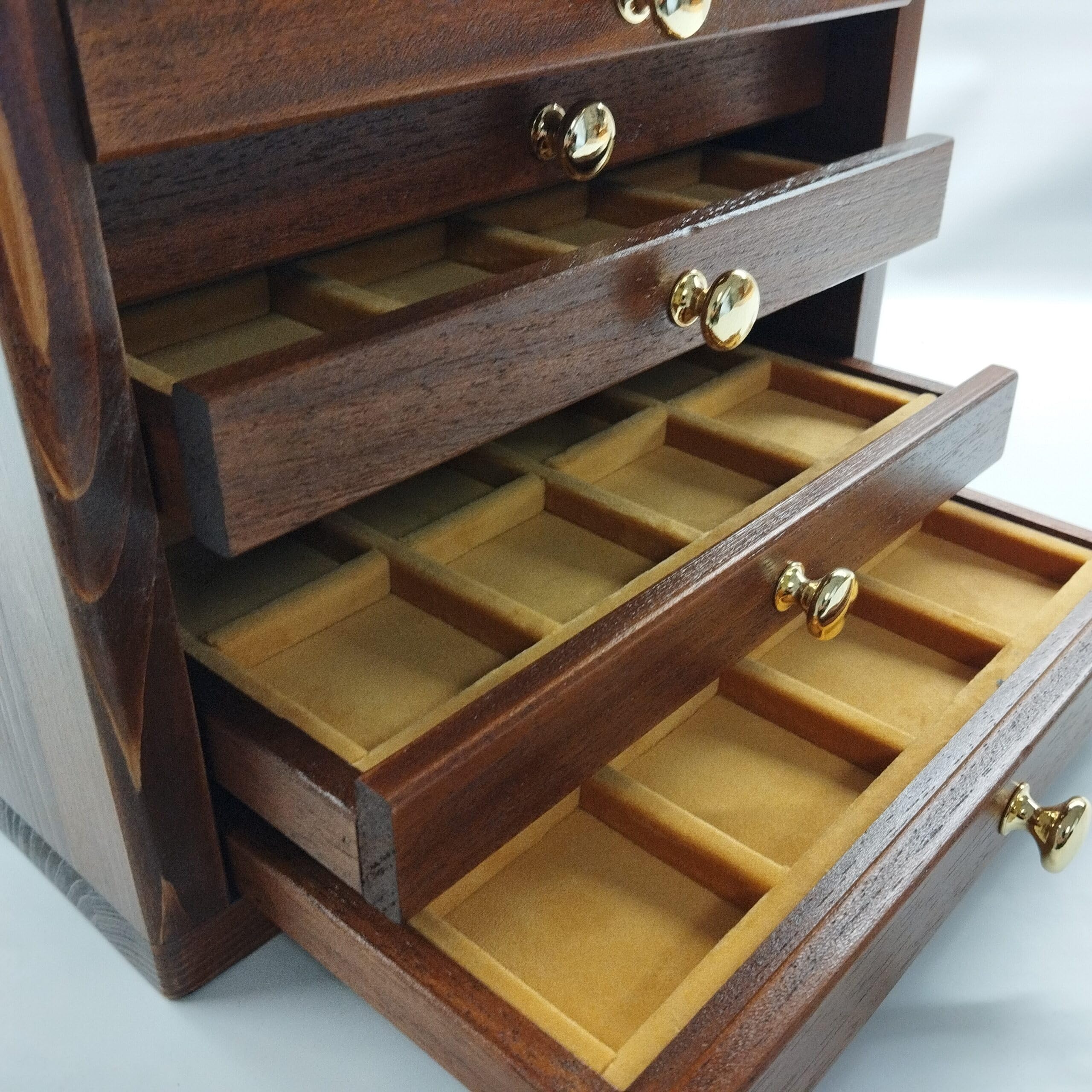 Monetario de Madera con 7 cajones y Terciopelo para Monedas y medallas, Hecho a Mano, numerado y Certificado, Personalizable