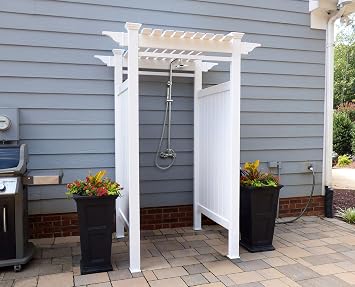 Zippity Oceanside Outdoor Shower Enclosure, White Vinyl DIY Kit | 89inH x 62inW x 47inL, Curtain Rod Included, Mounting Hardware Sold Separately, ZP19024