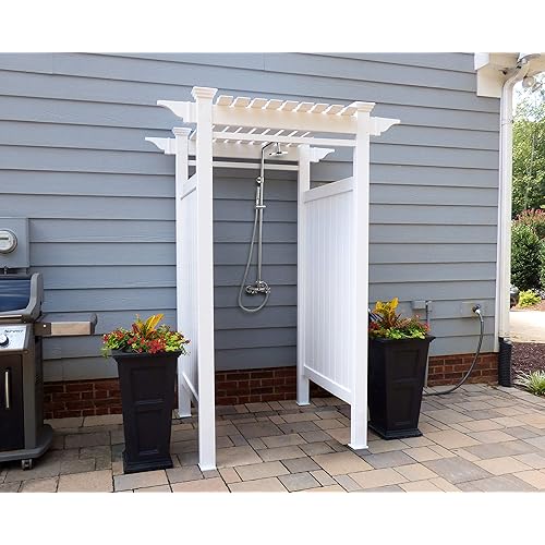 7.4ft H x 5.1ft W x 3.9ft L (1 Enclosure) Zippity Oceanside Outside Shower Enclosure Kit, White Vinyl Outdoors Shower Kit for Pool Shower, Outdoor Changing Room, Beach Shower, Outdoor Bathroom ZP19024