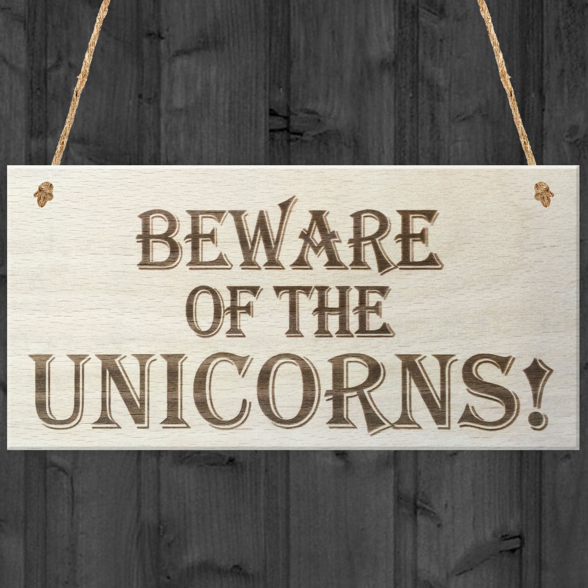 Red Ocean Beware Of The Unicorns Novelty Wooden Hanging Shabby Chic Plaque Unicorn Sign Gift