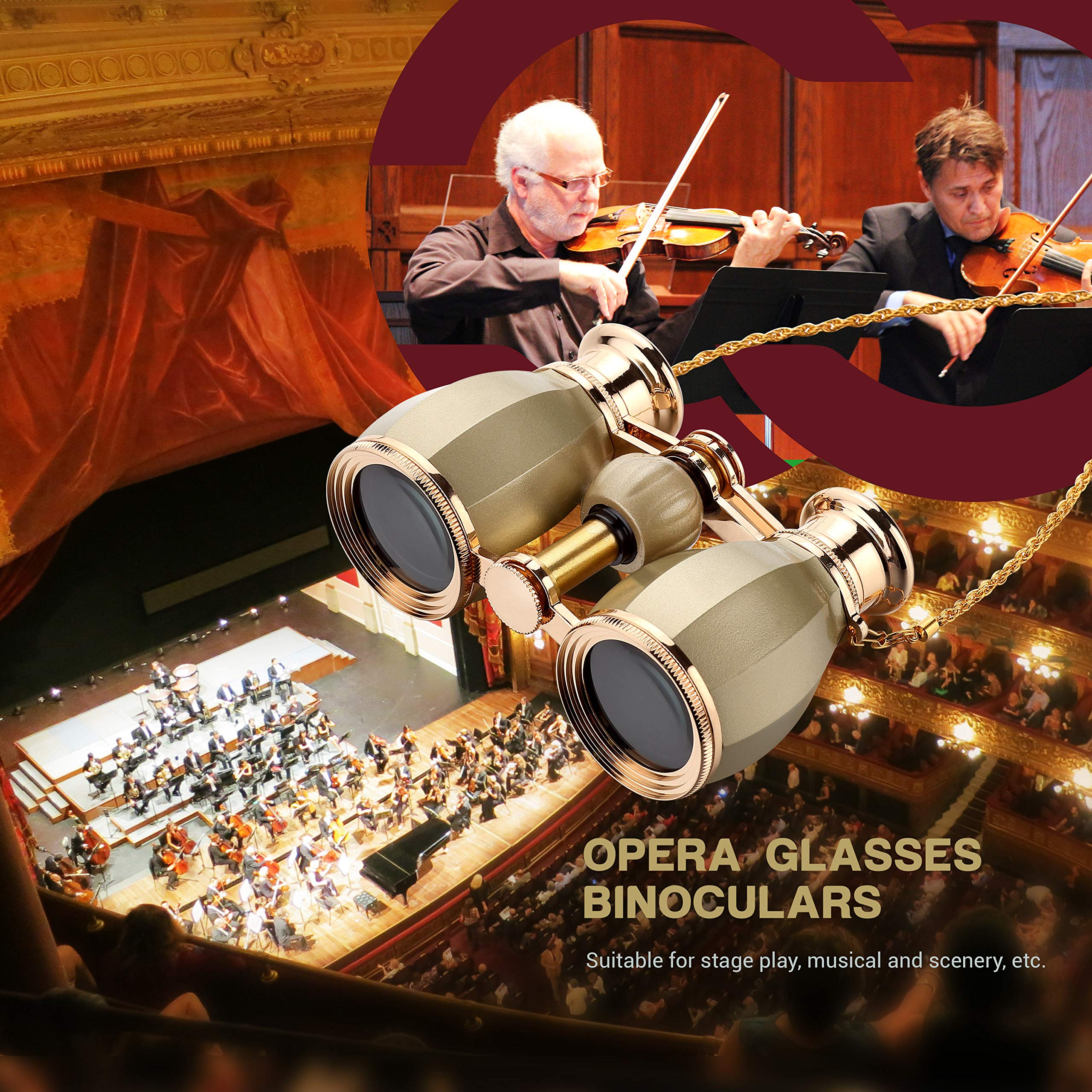 ESSLNB Prismáticos Teatro 4X30 Prismaticos Opera con Cadena y Bolso Óptico Vaso por Teatro Concierto