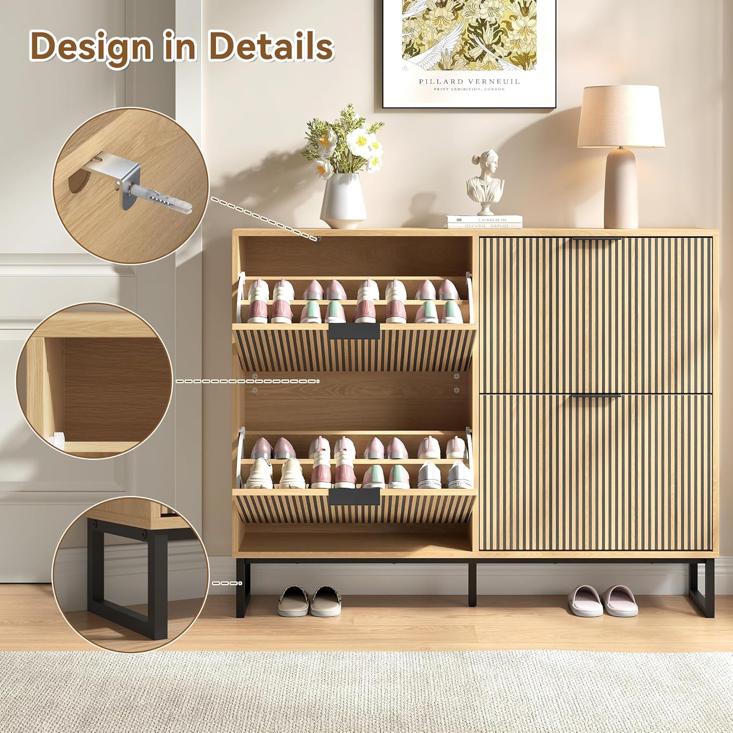 Shoe Storage Cabinet for Entryway with 4 Flip Drawers,Narrow Shoe Rack Cabinet,Hidden Slim Shoe Storage Freestanding Shoe Organizer Cabinet for Entryway, Hallway