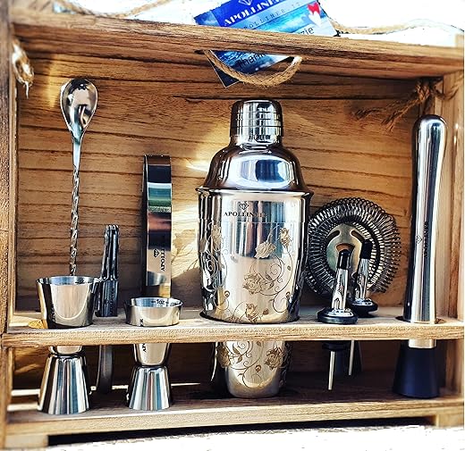 Cocktail Shaker, Professional Shaker, Barman Kit with Stand in Fine Wood | Barman Cocktail Set, Kit, Cocktail, Set, Bar, Cocktail Kit, Bar Equipment, Home Gift, Men, Women (16 Pieces)
