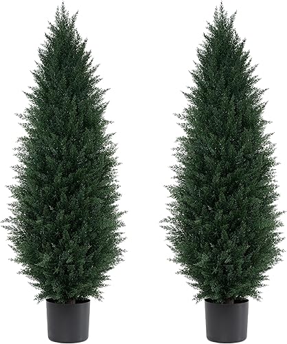 Árbol topiario artificial, dos árboles de cedro artificiales de 4 pies, arbustos resistentes a los rayos UV, plantas en maceta, árbol artificial disponible en Yaxa Venezuela