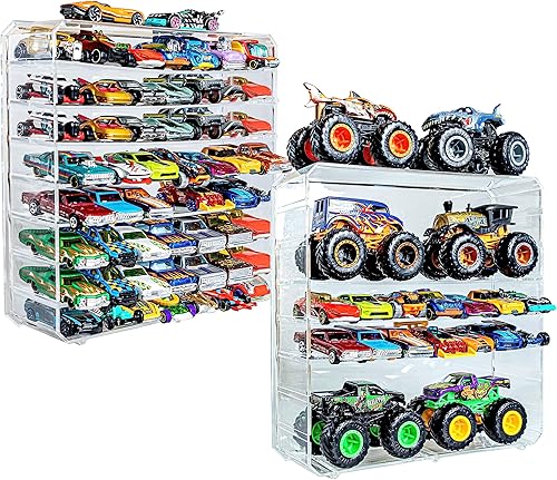 Miniatura 1 de Exhibición ajustable de acrílico 8 para autos HOT Wheels, camiones monstruos Hot Wheels, Monster Jam Cars, Matchbox, autos de Disney, escala 164,