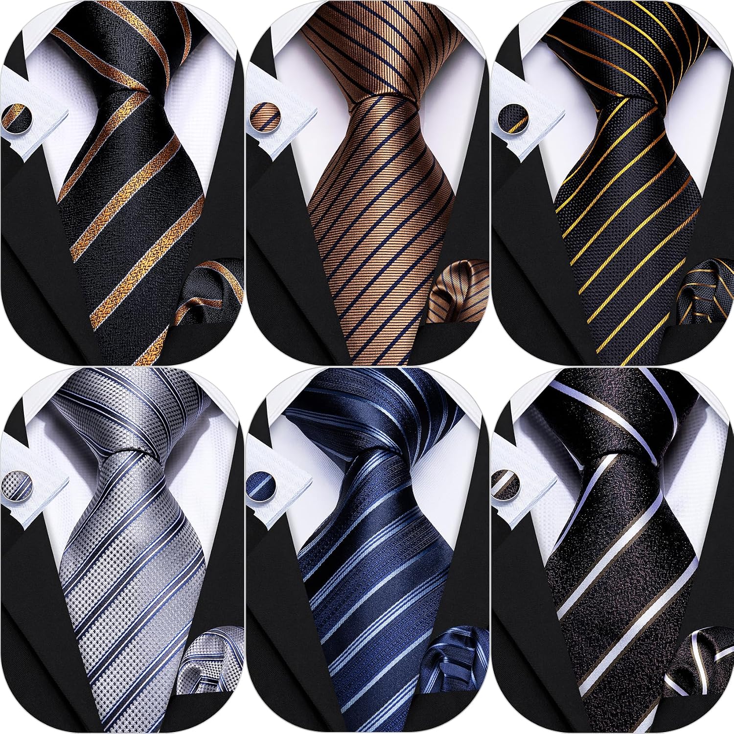 Barry.Wang Men Tie Classic Silk Gift Necktie With Tie Clip Jacquard Woven Neck Ties 6PCS Formal Wedding