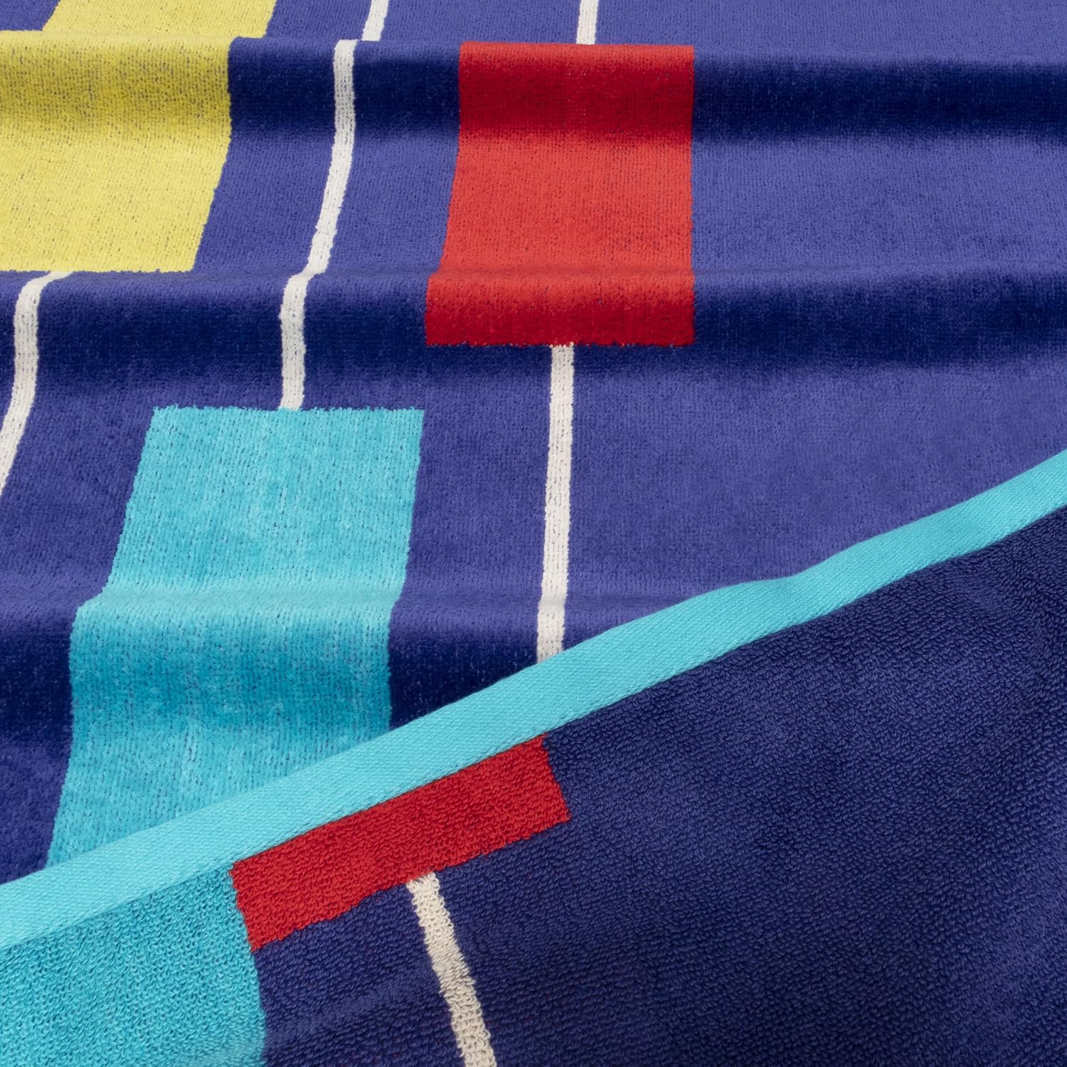 BLUENILEMILLS Harbortown Beach Towel, 100% Cotton, Poolside Lounging, Sunbathing, Soft, Absorbent, Quick Dry, Mediumweight, Cotton Terry, Velour, Oversized, Neon Tiles Design, 35" x 67", 1-Piece