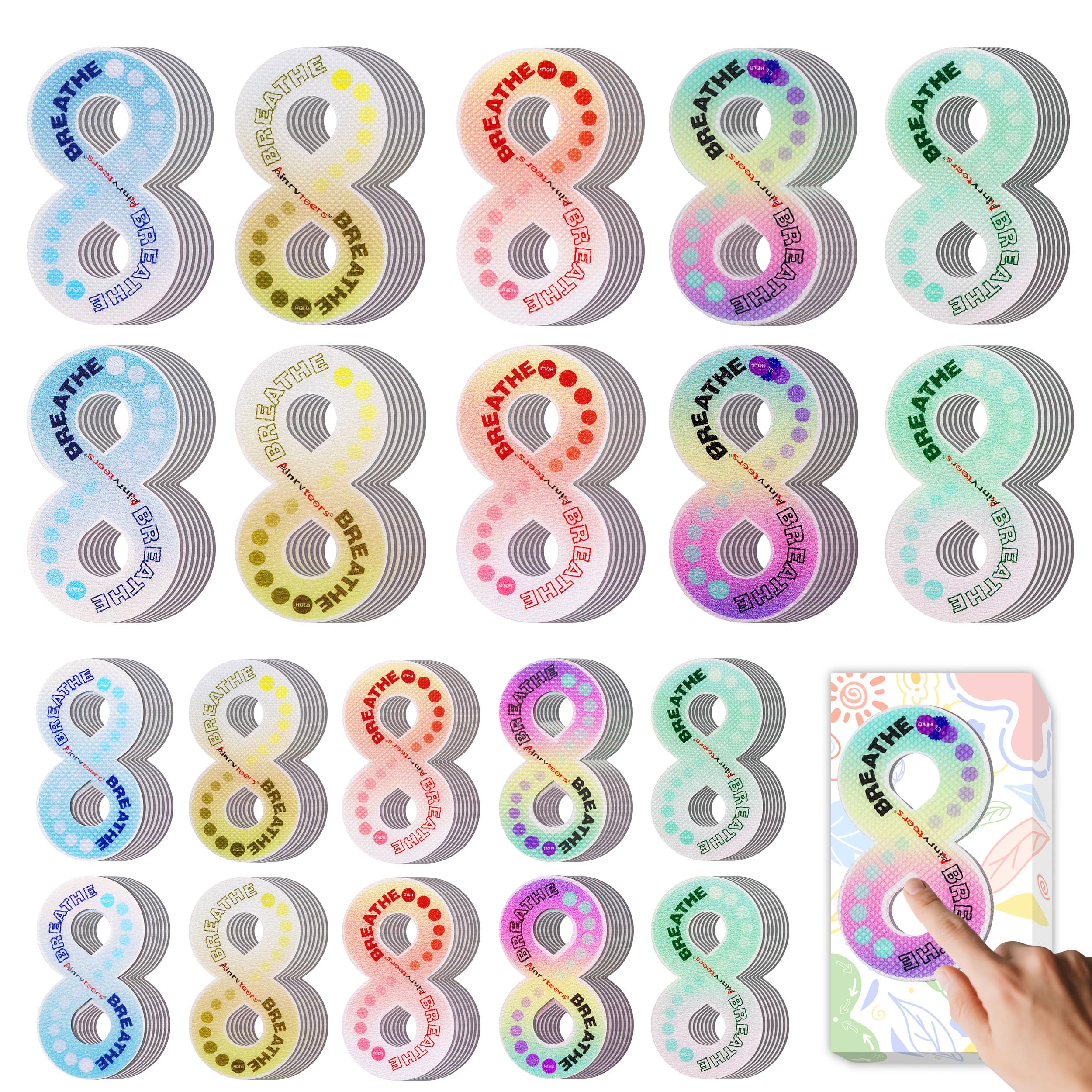 Ainrvteers Calm Strips for Anxiety Sensory Stickers 、 Different Size & Texture Sensory Stickers for Office & Classroom （50pcs）(Rainbow)