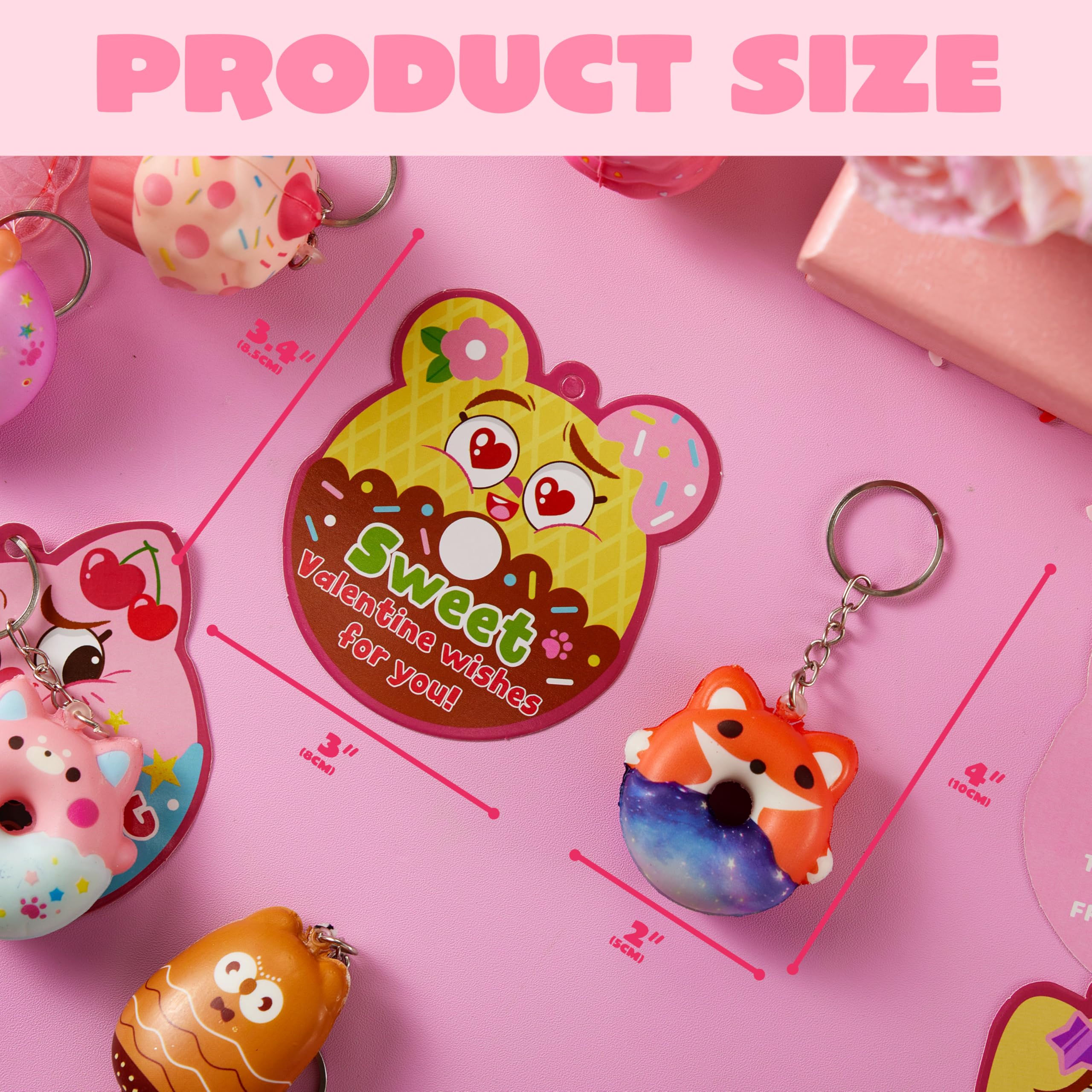 JOYIN 28 Packs Valentine Dessert squishy toys Stress Relief Keychains with Cards for Classroom Exchange Prizes, Fidget Toy Valentine’s Greeting Cards, Valentine Party Favors, Exchange Gifts: Cute