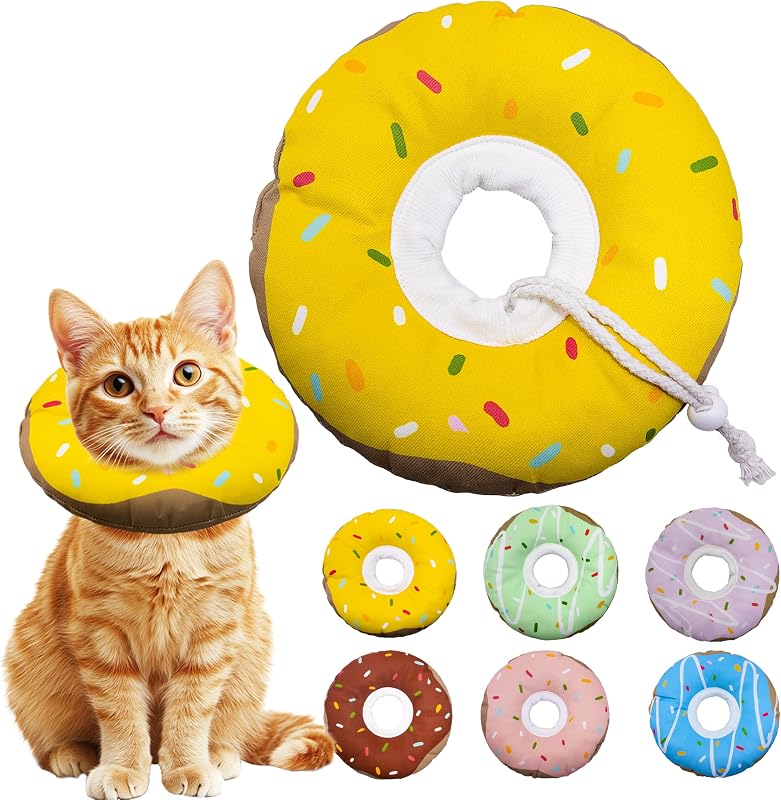 Colar de Recuperação Ajustável para Gatos Seyezo com Tecido Impermeável Amarelo (Modelo 01)