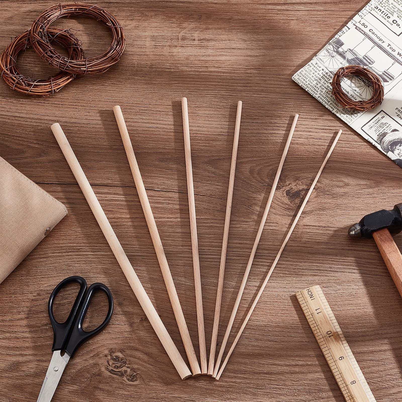 OLYCRAFT 36pz Bastoncini Legno di Faggio 3mm/4mm/5mm/6mm/8mm/10mm Diverse Misure Bastoncini Legno Faggio Tasselli Non Finiti Tasselli Rotondi Legni per Progetti Fai Da Te Artigianato Modellismo