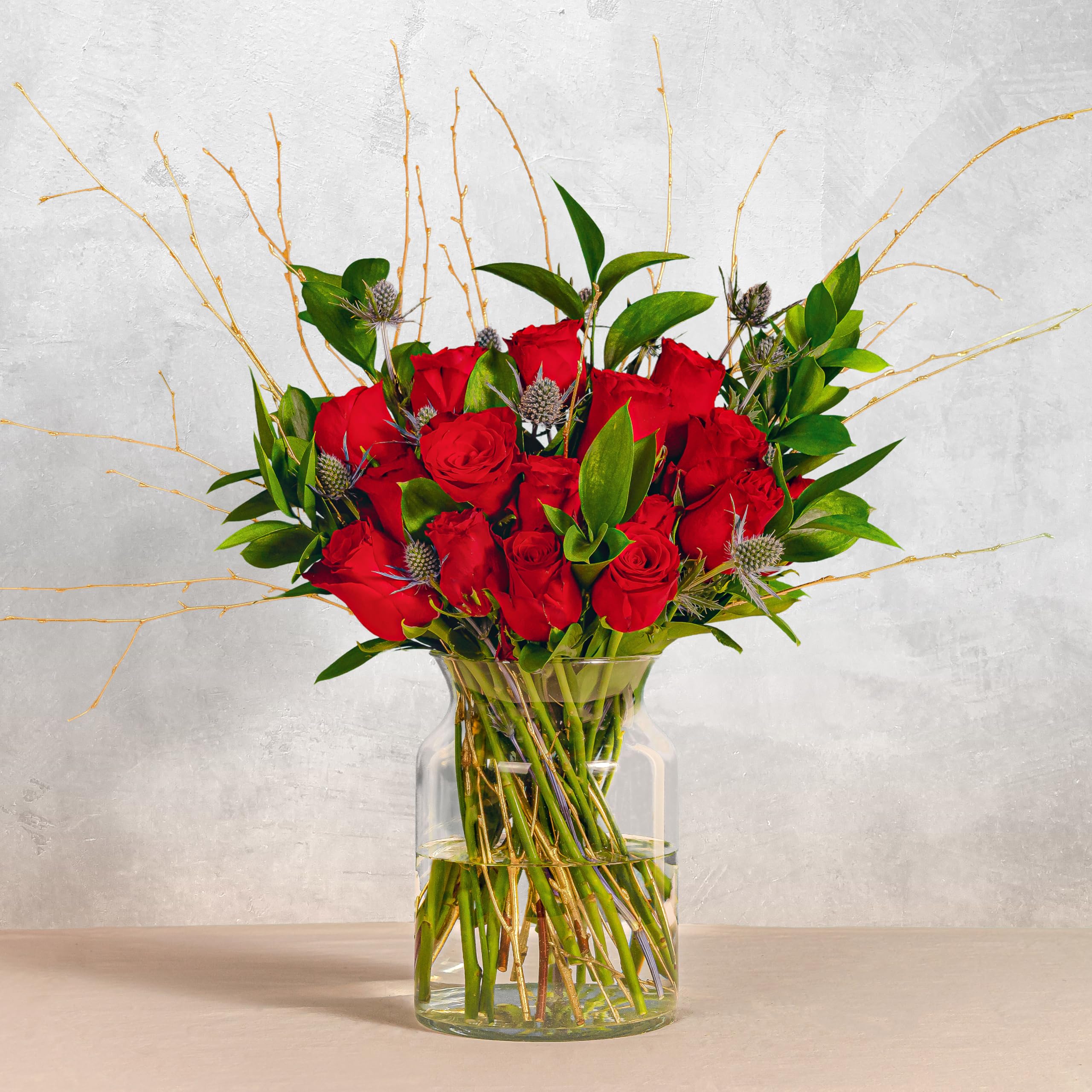Luxury Red Roses - Next Day Prime Delivery - Red Roses bouquet surrounded by the Finest Foliage with Golden Orbits - A Stunning Gift for Any Occasion - Brighten someone's day with flowers (Large)