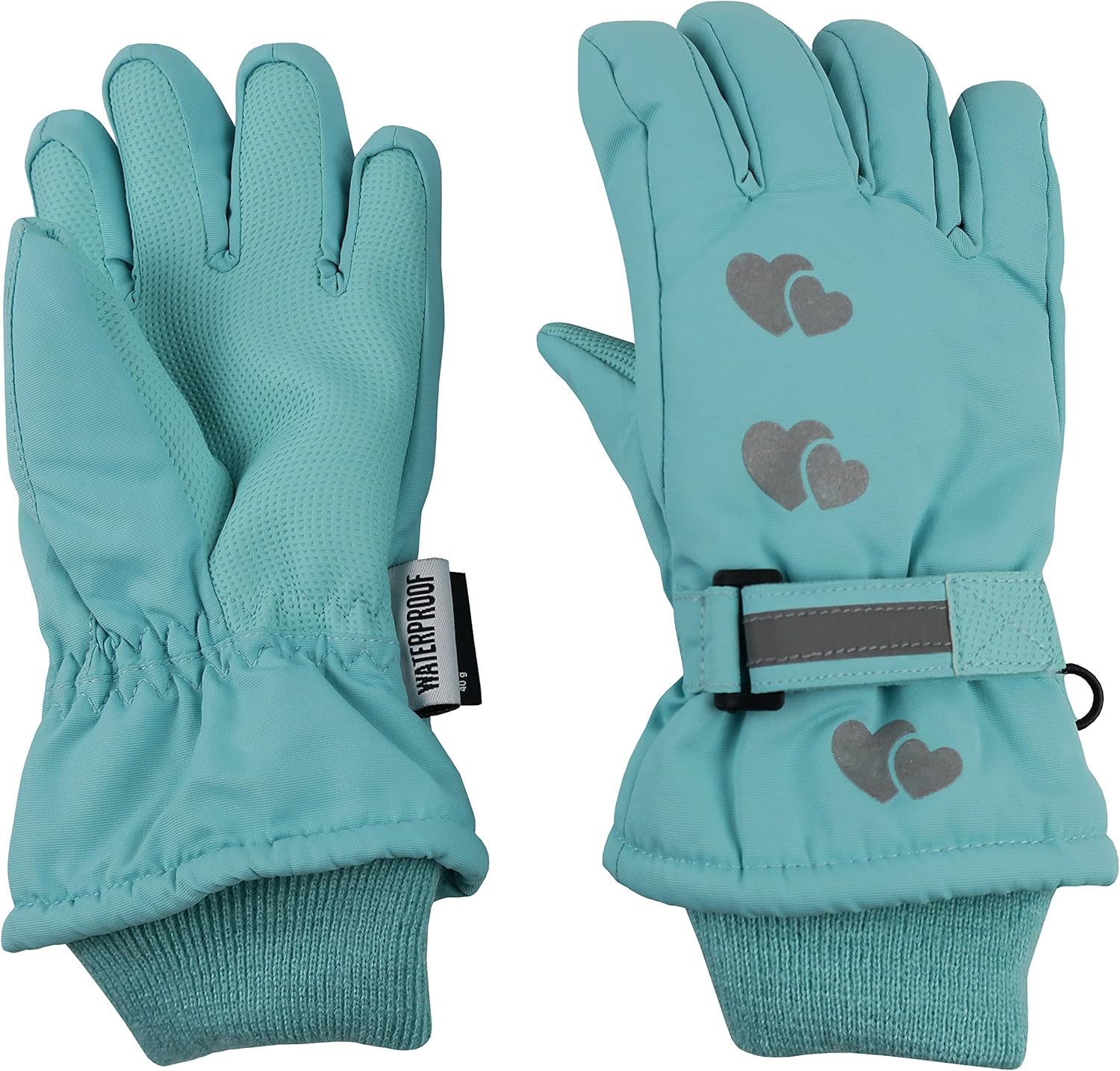 N'Ice Caps Kids Thinsulate Waterproof Bulky Winter Snow Ski Glove With Ridges (Mint Hearts, 4-5 Years) : Clothing, Shoes & Jewelry
