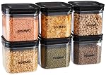 Solimo Airtight Plastic Storage Jar and Container Set-I | BPA Free | Multipurpose Storage | 750ml each, Set of 6 (Black)