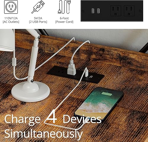 Miniatura 12 de IRONCK Escritorio para computadora de 47 pulgadas con toma de corriente y estantes de almacenamiento, mesa de estudio con puertos USB, estación de