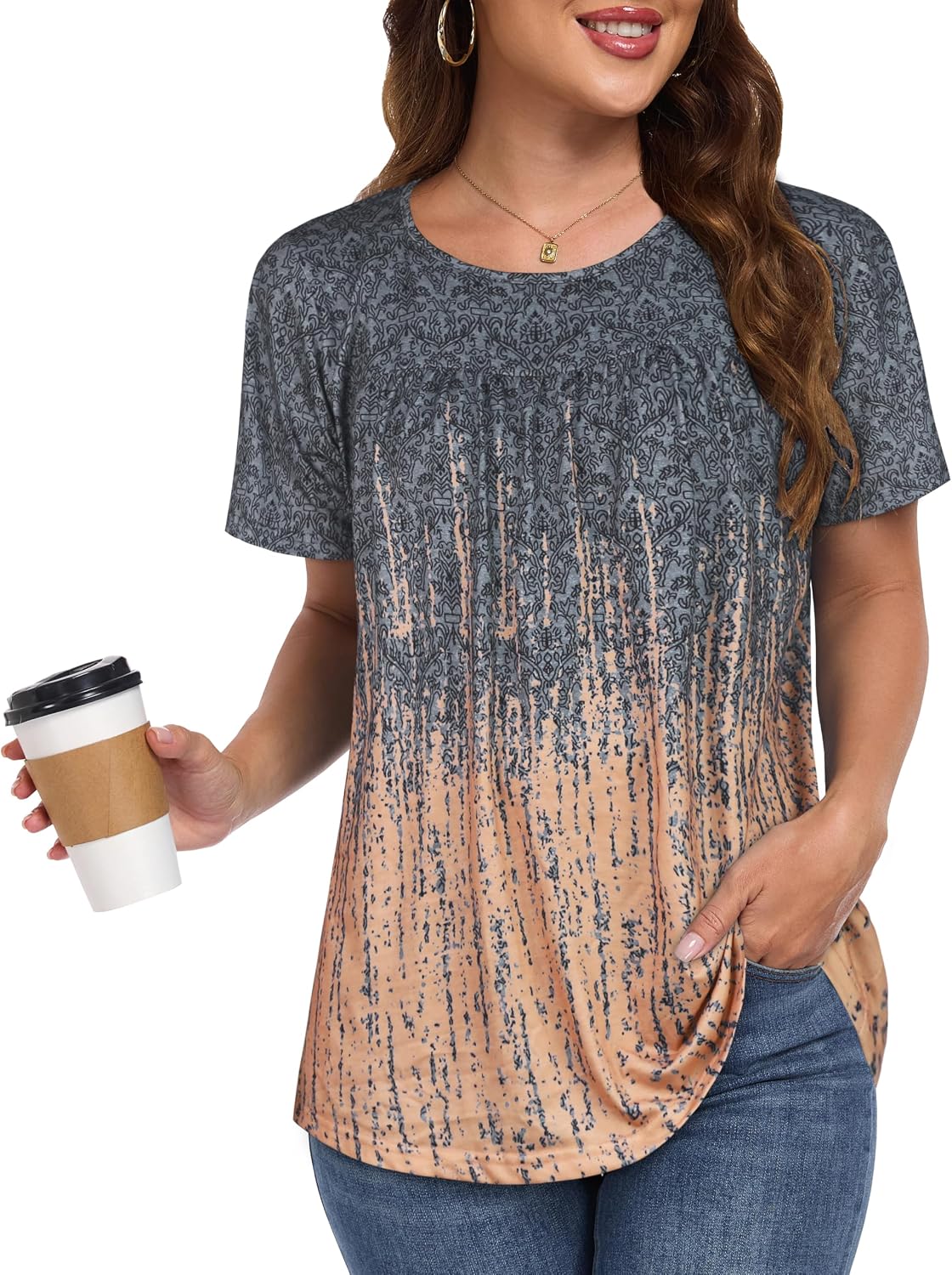 Womens T Shirts Short Sleeve Tops Casual Pleated Front Blouses Flowy Scooped Neck Summer Outfits