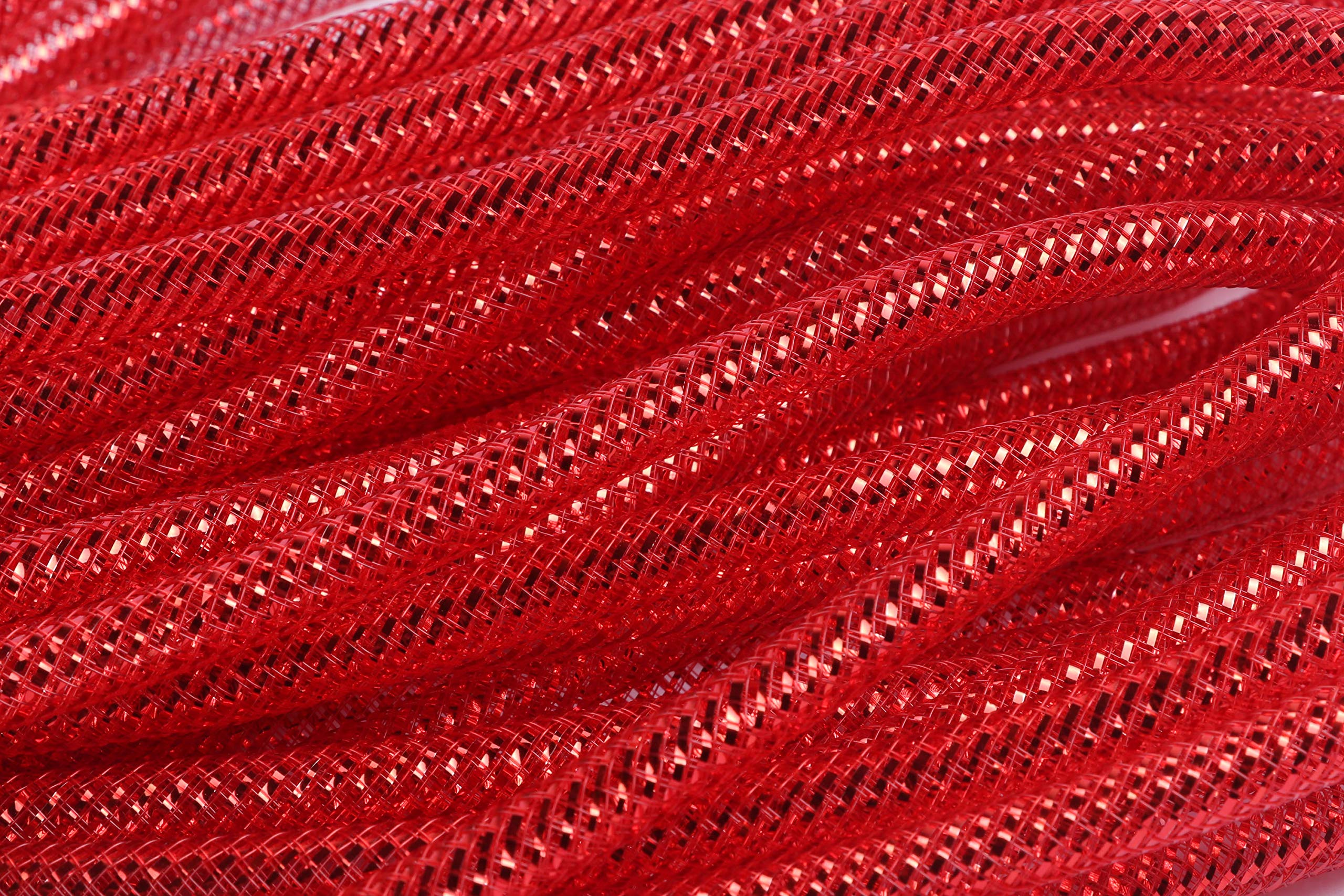 YYCRAFT Deco Mesh Tubing Flex 8mm x 25 Yards with Metallic Foil,Red