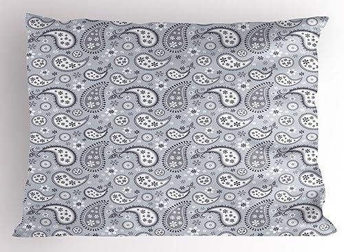 Miniatura 1 de Lunarable Funda de almohada de cachemira, diseño abstracto de flores orientales, copos de nieve y detalles en círculo, impresión de arte étnico,