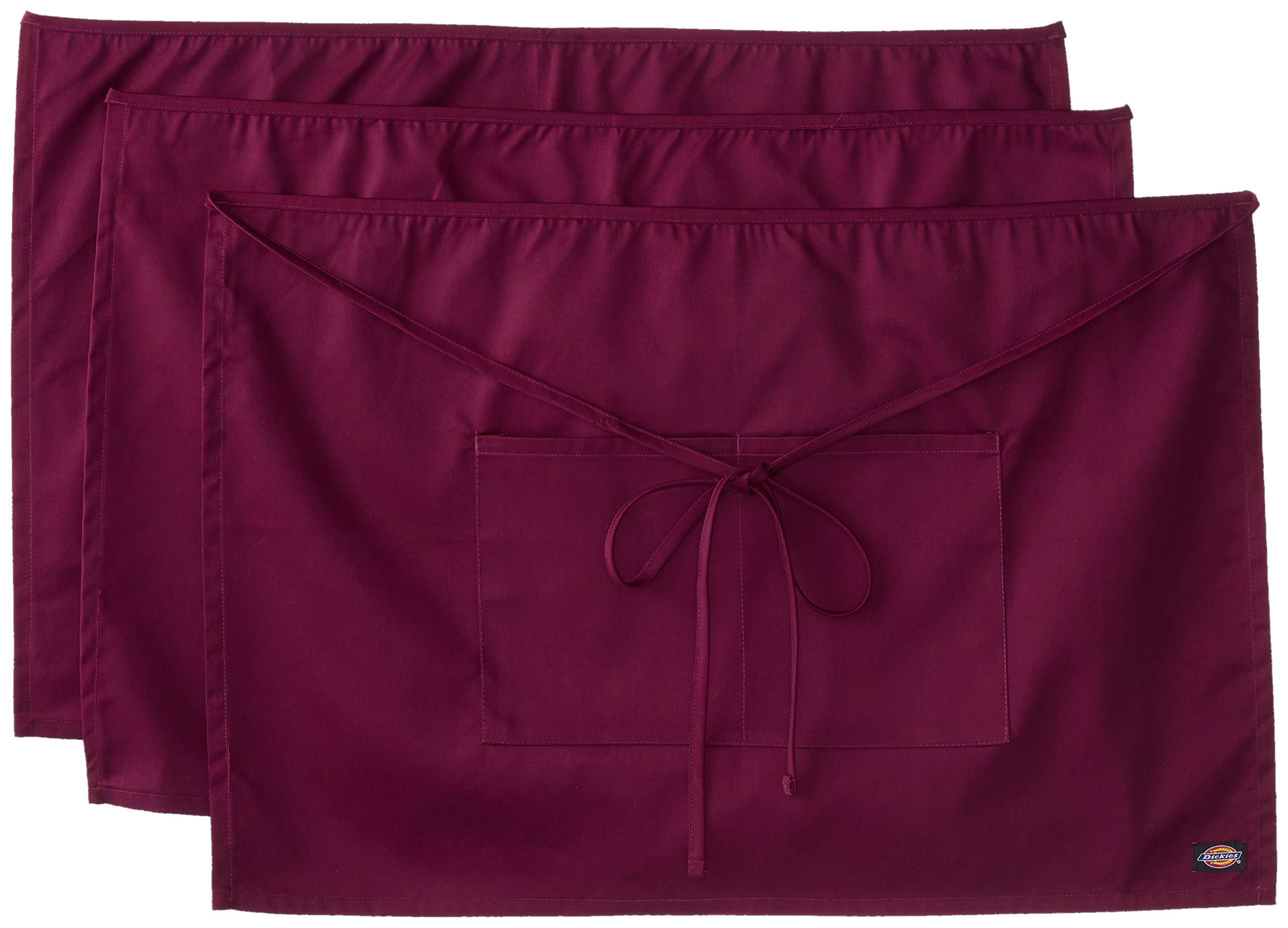 Dickies Chef 3 Pack Half Waist Bistro Apron, Burgundy, One Size