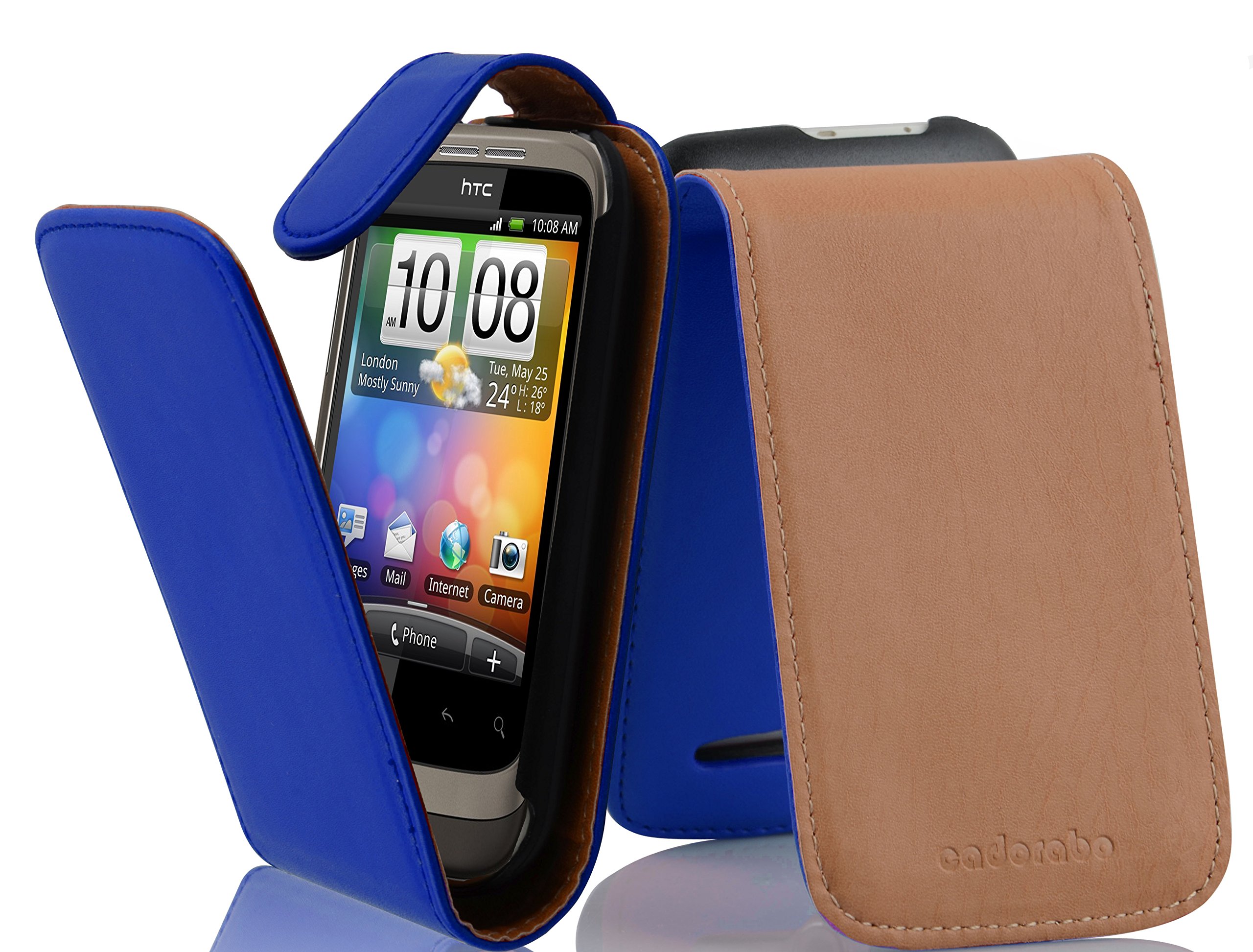 cadorabo Case works with HTC WILDFIRE S in BRILLIANT BLUE - Flip Style Case made of Smooth Faux Leather - Wallet Etui Cover Pouch PU Leather Flip