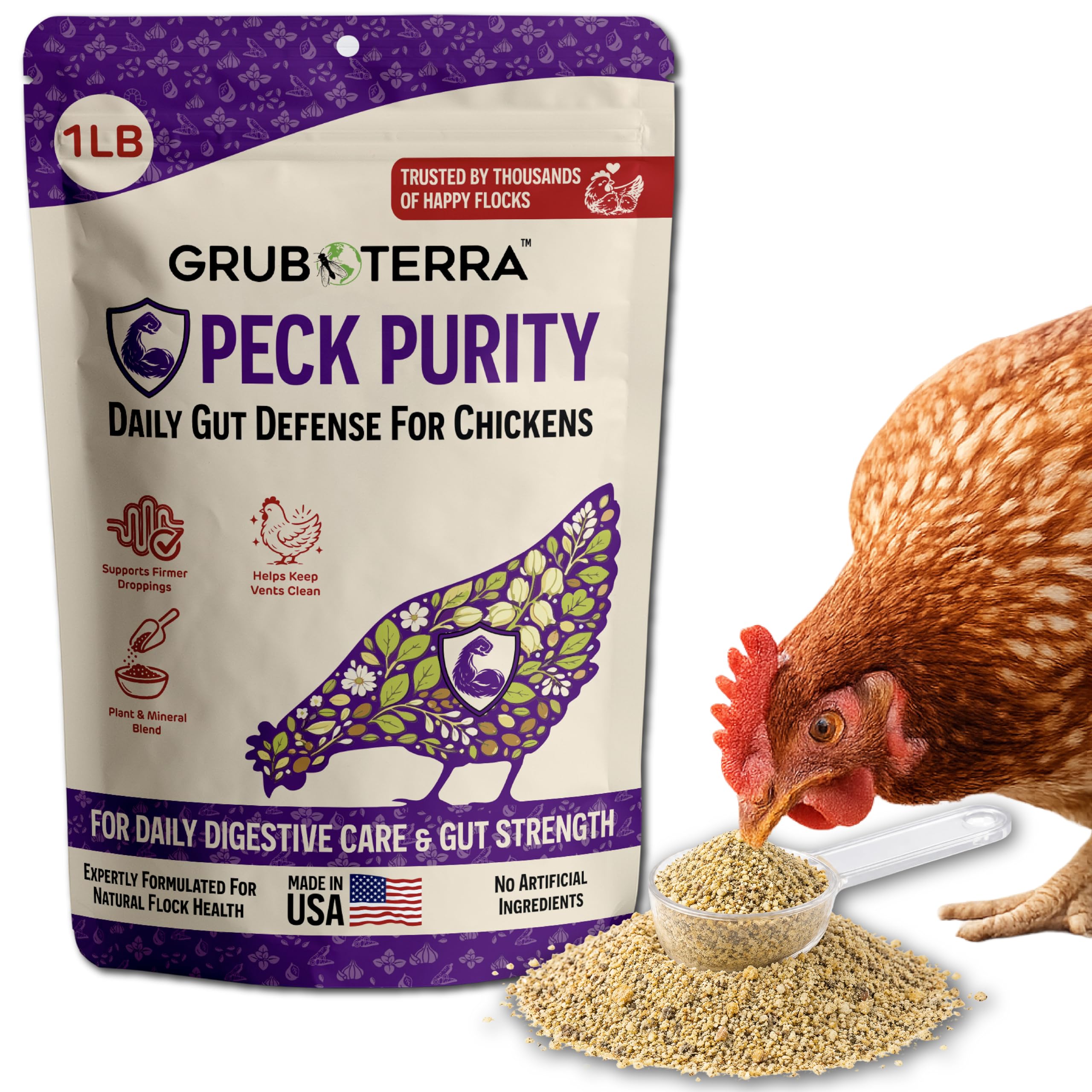 PeckPurity Natural Chicken Dewormer Powder bag with diatomaceous earth