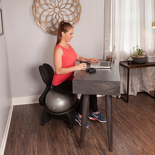 Miniatura 2 de JFIT Silla ergonómica de fitness con bola de equilibrio de comodidadestabilidad, color negro, 5' a 6'3"