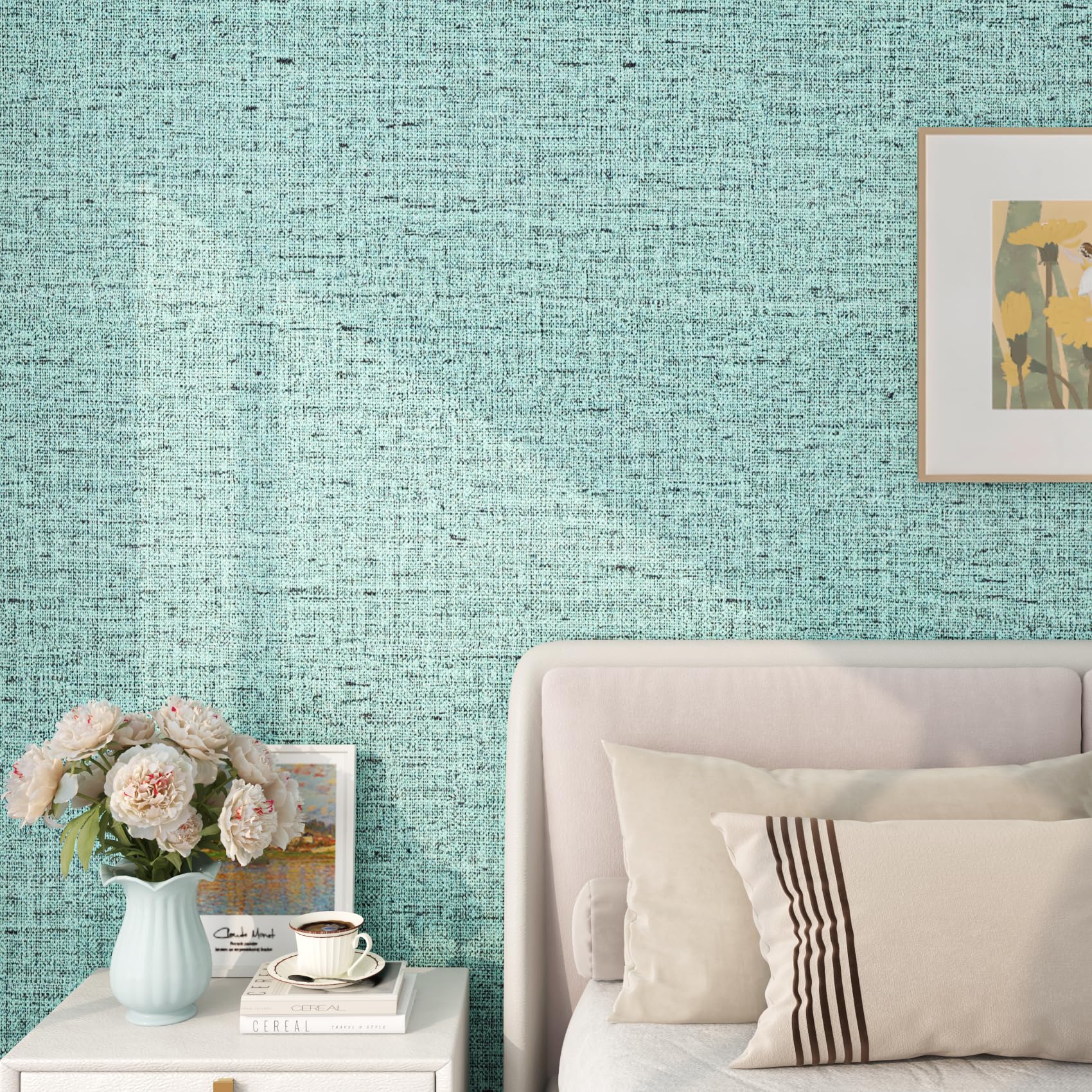 FunStick Teal Blue Green Grasscloth Wallpaper