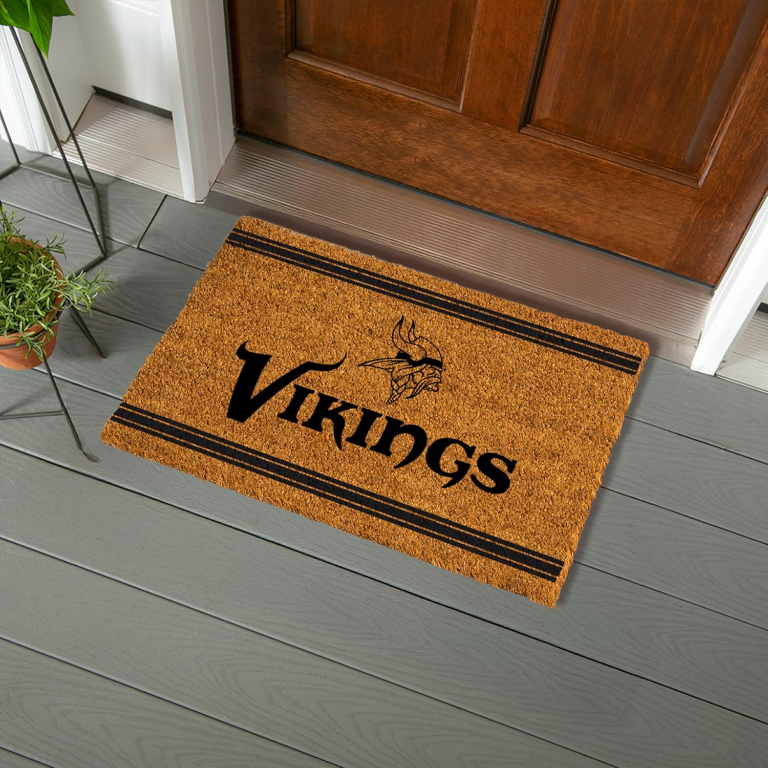 NFL Minnesota Vikings Natural Coir Door Mat, Indoor and Outdoor Entryway, 28 x 16 Inches, Non Slip Back, Welcome Floor Mats, Muddy Dog Paws, Front Door Entrance Home Décor