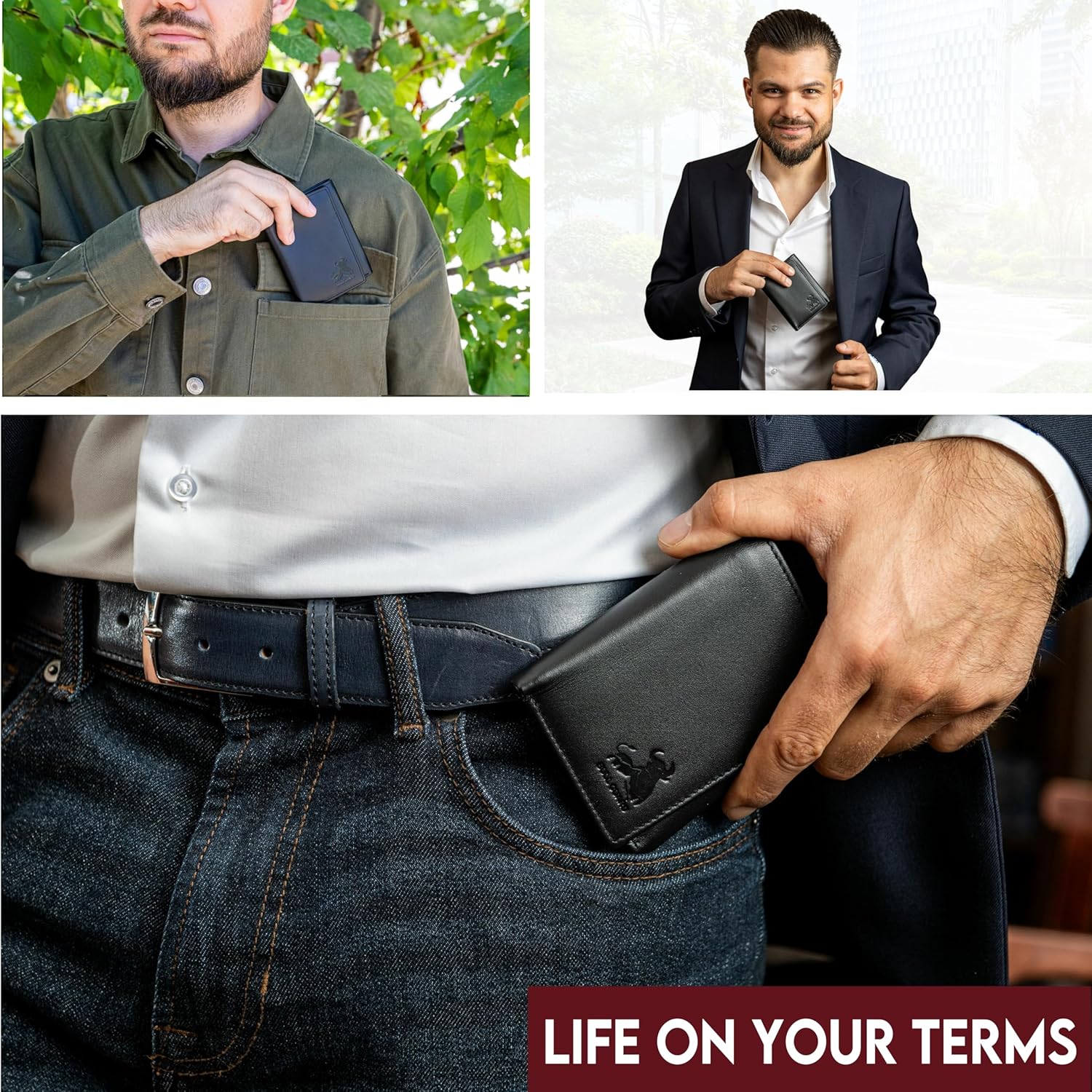 BULL GUARD Genuine Nappa Leather Trifold Wallet For Men RFID And ID Window - Image 7