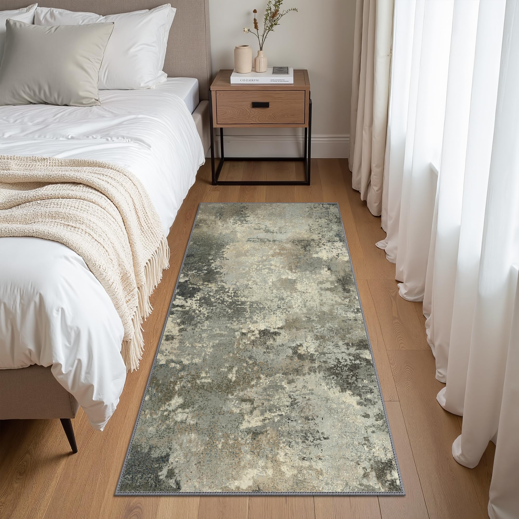 GENIMO Washable Runner Rug 80x150cm - Soft Short Pile Non-Slip Carpet Runners, Durable, Easy Clean Rug for Hallway Bedroom Neutral Gray - Image 2