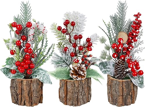winemana Paquete de 3 mini decoraciones de mesa de árboles de Navidad, centros de mesa de árbol de Navidad artificiales pequeños de 11.5 pulgadas