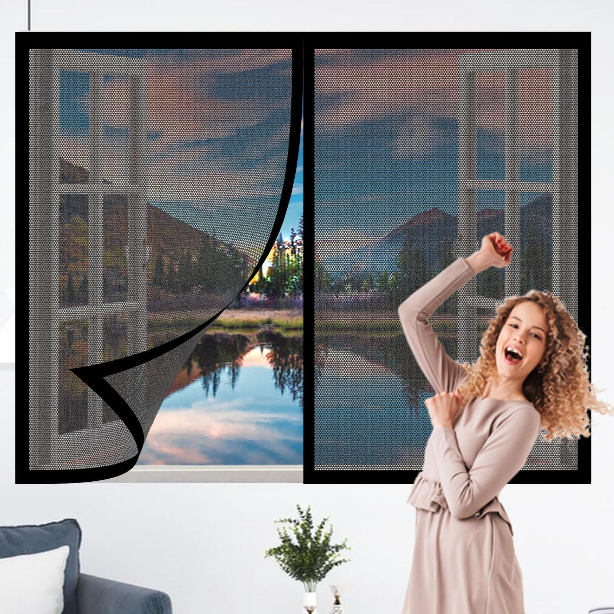 Moustiquaire fenêtre aimantée 180x155 rideau anti mouche amovible noir