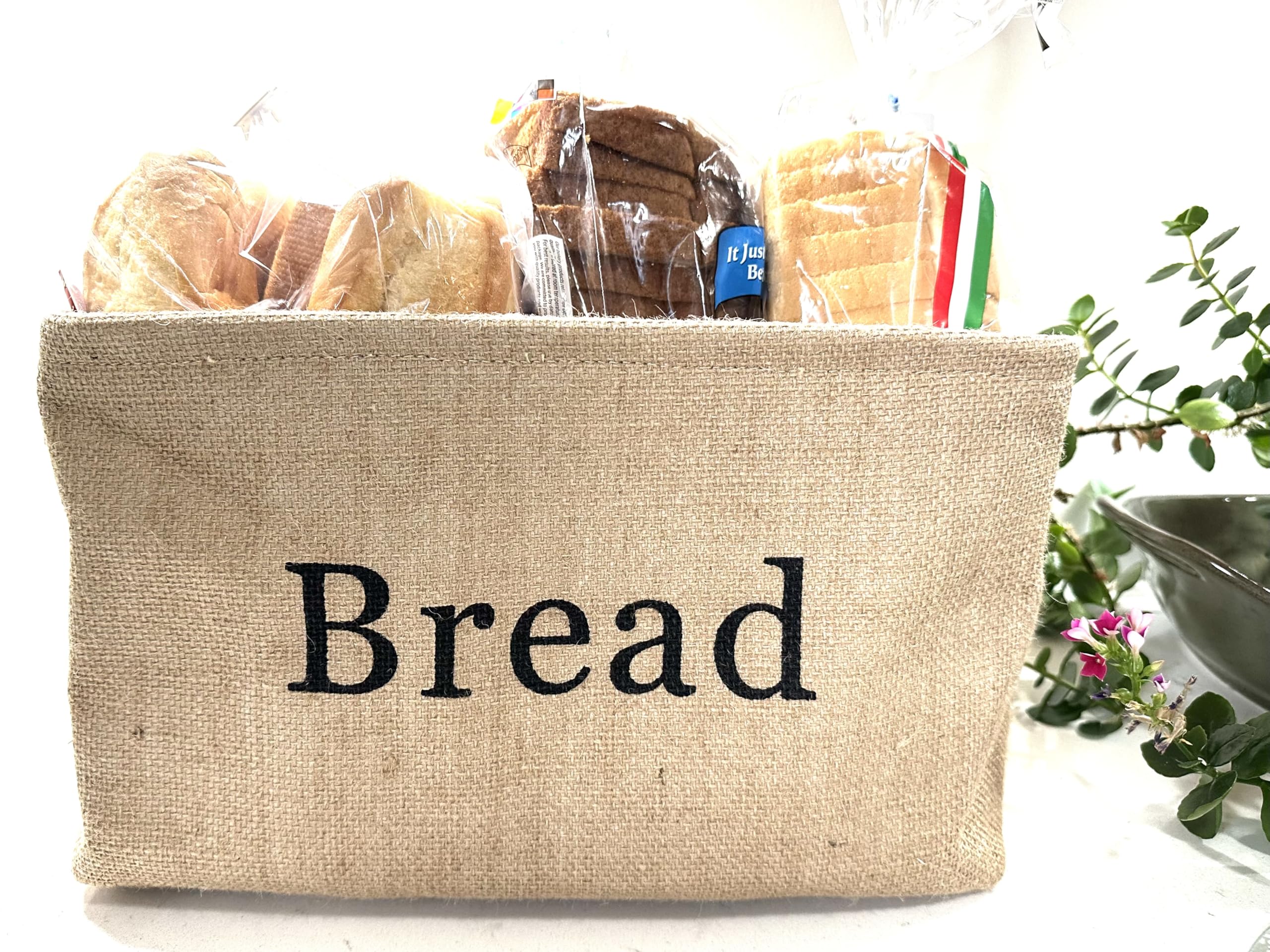 Bread Storage Bin- Burlap basket for keeping Bread, Rolls and other items for Kitchen Counter or Pantry